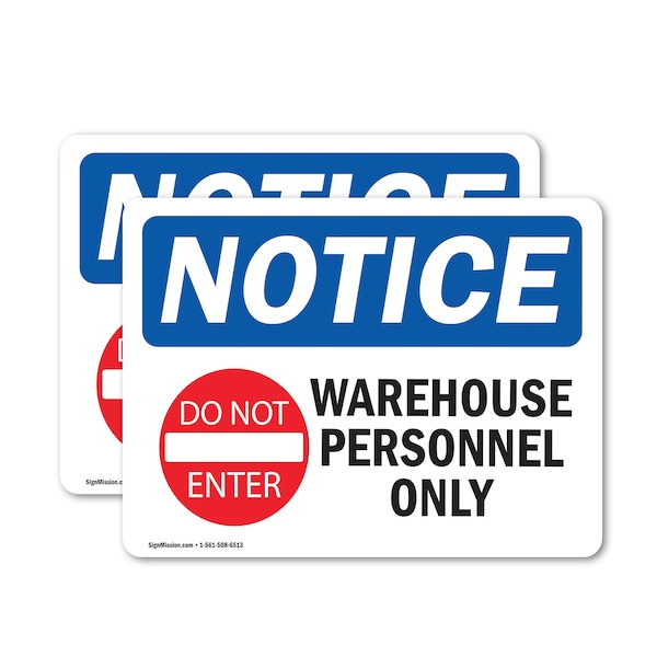 Signmission Warehouse Personnel Only Sign, Vinyl Decal, 10in W x 7in L, 2PK OS-2PACK-NS-D-710-L-16852 - main